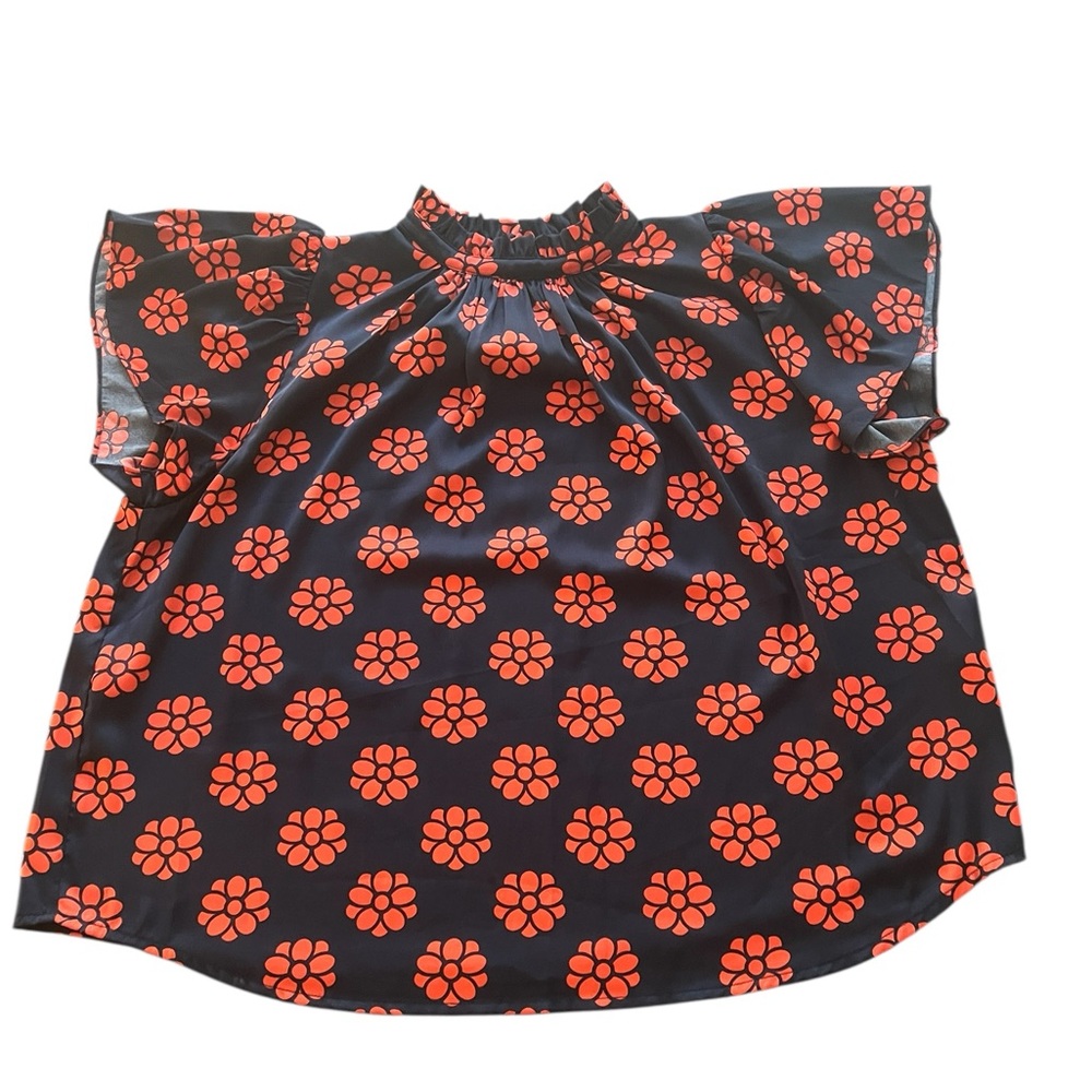 THML Floral Navy and Orange Blouse Size XS